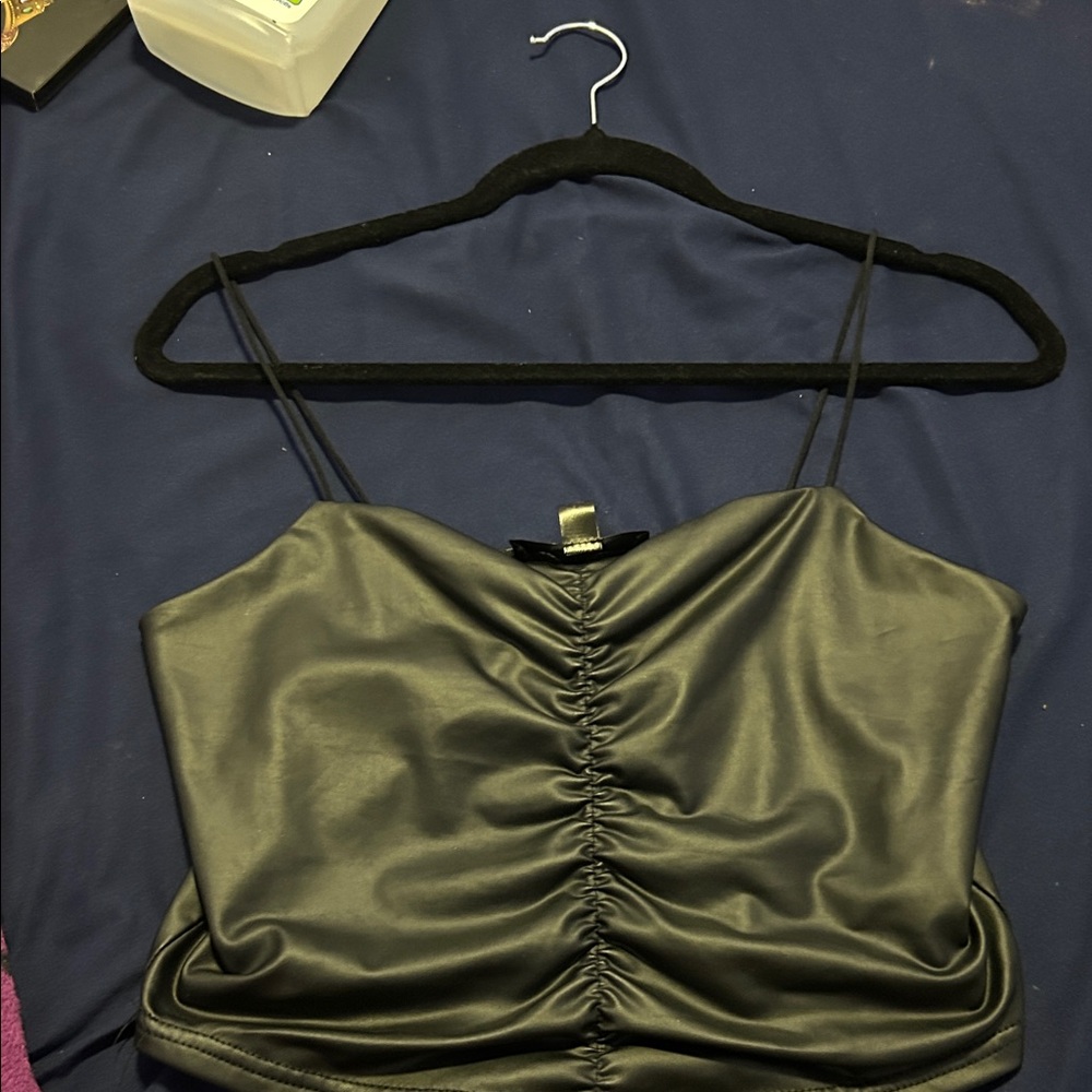 Elegant Black Satin Ruched Women's Top